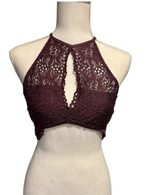 aerie Wine Lace Halter Bralette, really beautiful floral lace racer back!